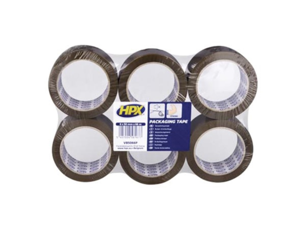Verpakkingstape flatpack 6 rollen - bruin 50mm x 66m afbeelding