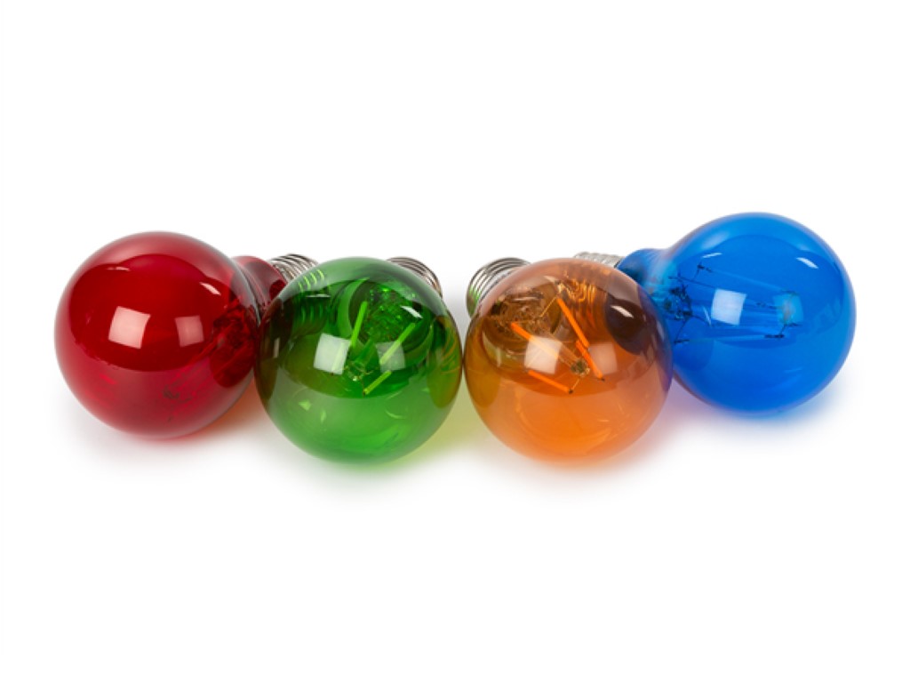 SET LED-GLOEILAMPEN - A60 - GEKLEURD GLAS - 4 st. - ROOD - GROEN - BLAUW - ORANJE afbeelding