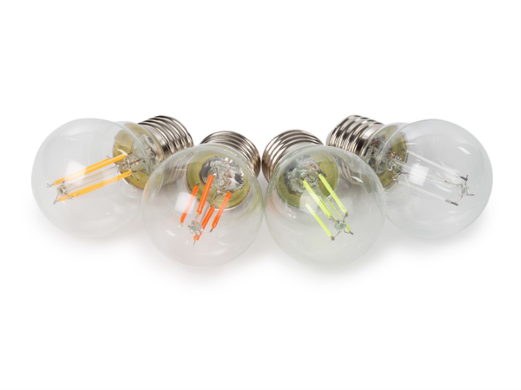 SET LED-GLOEILAMPEN - G45 - HELDER GLAS - 4 st. - ROOD - GROEN - BLAUW - ORANJE afbeelding