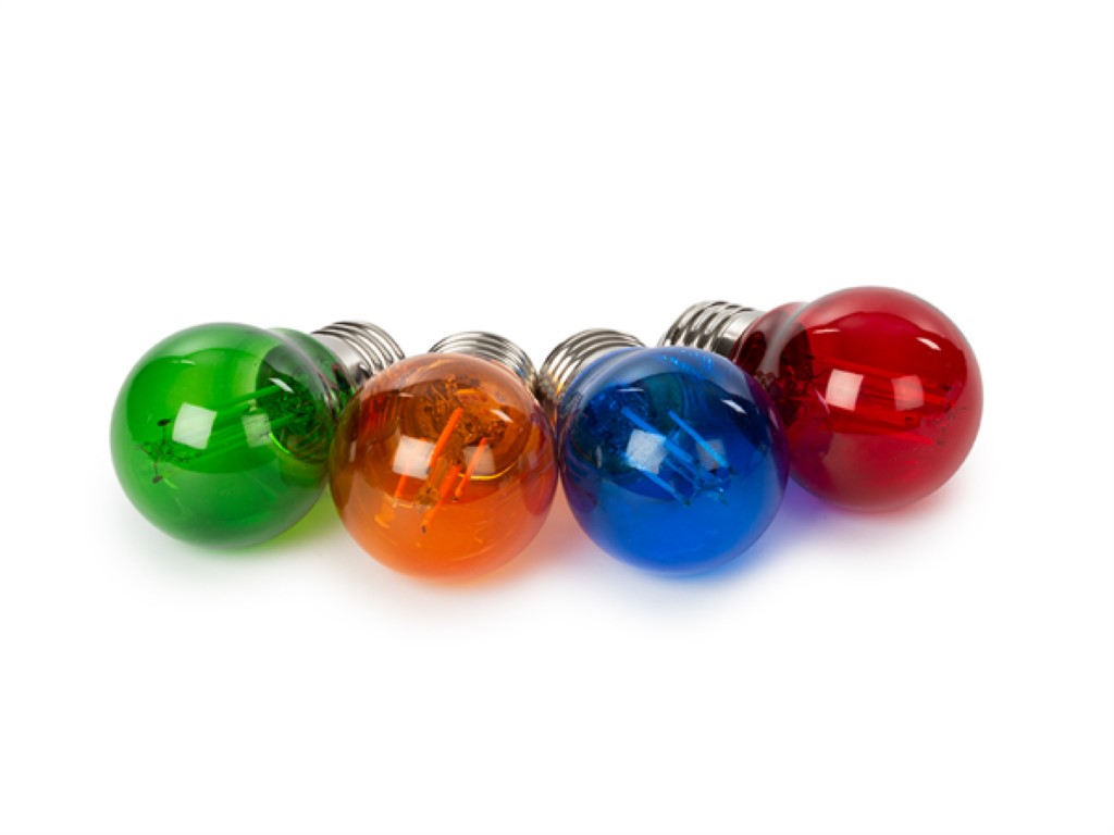 SET LED-GLOEILAMPEN - G45 - GEKLEURD GLAS - 4 st. - ROOD - GROEN - BLAUW - ORANJE afbeelding