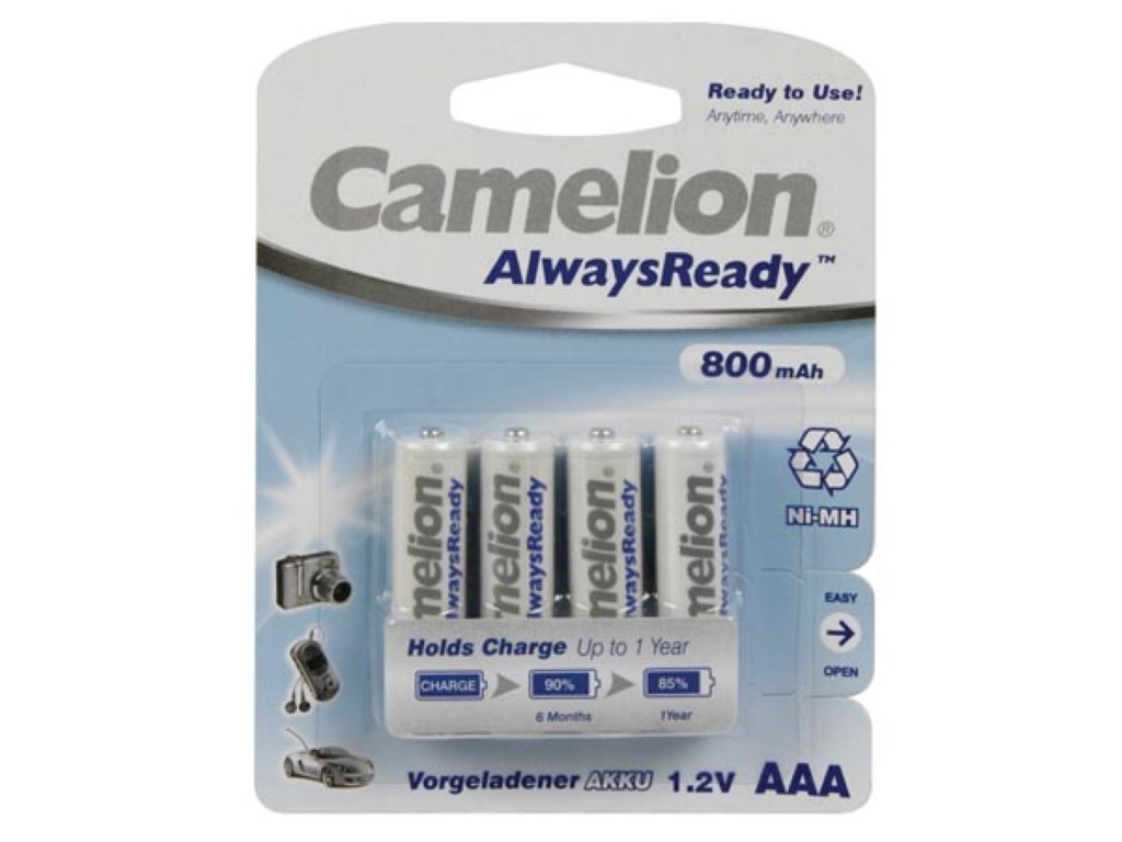 NiMH AAA 1.2V-800mAh (4/kaart) &apos;ALWAYSREADY™&apos; afbeelding