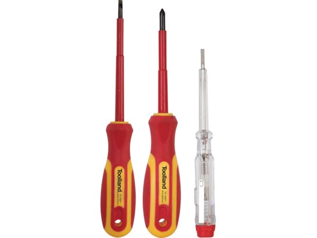 SET MET 2 GEÏSOLEERDE SCHROEVENDRAAIERS + SPANNINGZOEKER afbeelding