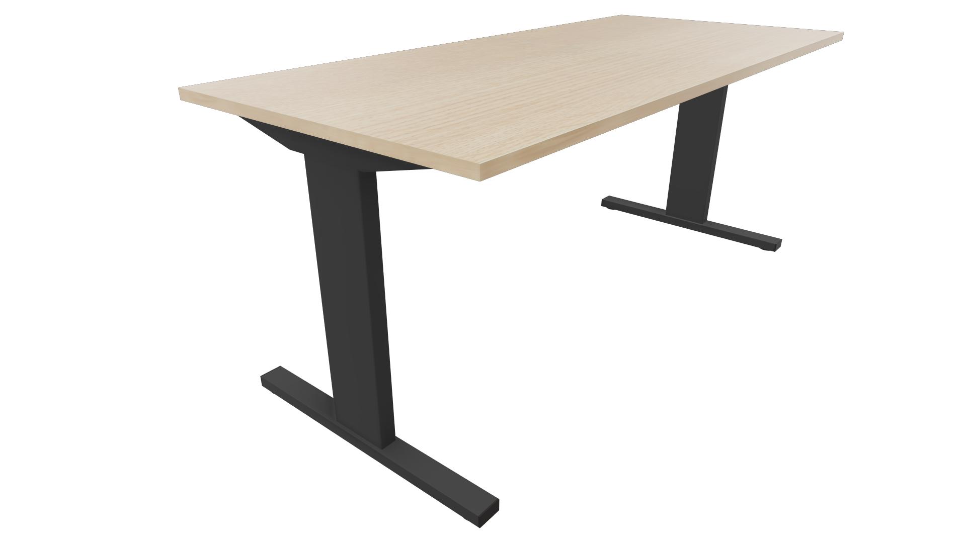 Recht bureau - 180 x 80 cm. - Zwart - Eiken licht afbeelding