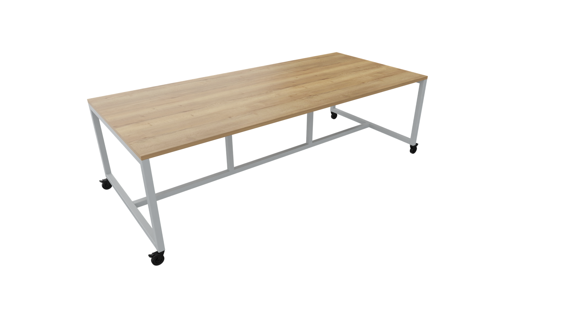 Verrijdbare vergadertafel 4711 - 240 x 108 cm. - Alu - Eiken YT49a afbeelding
