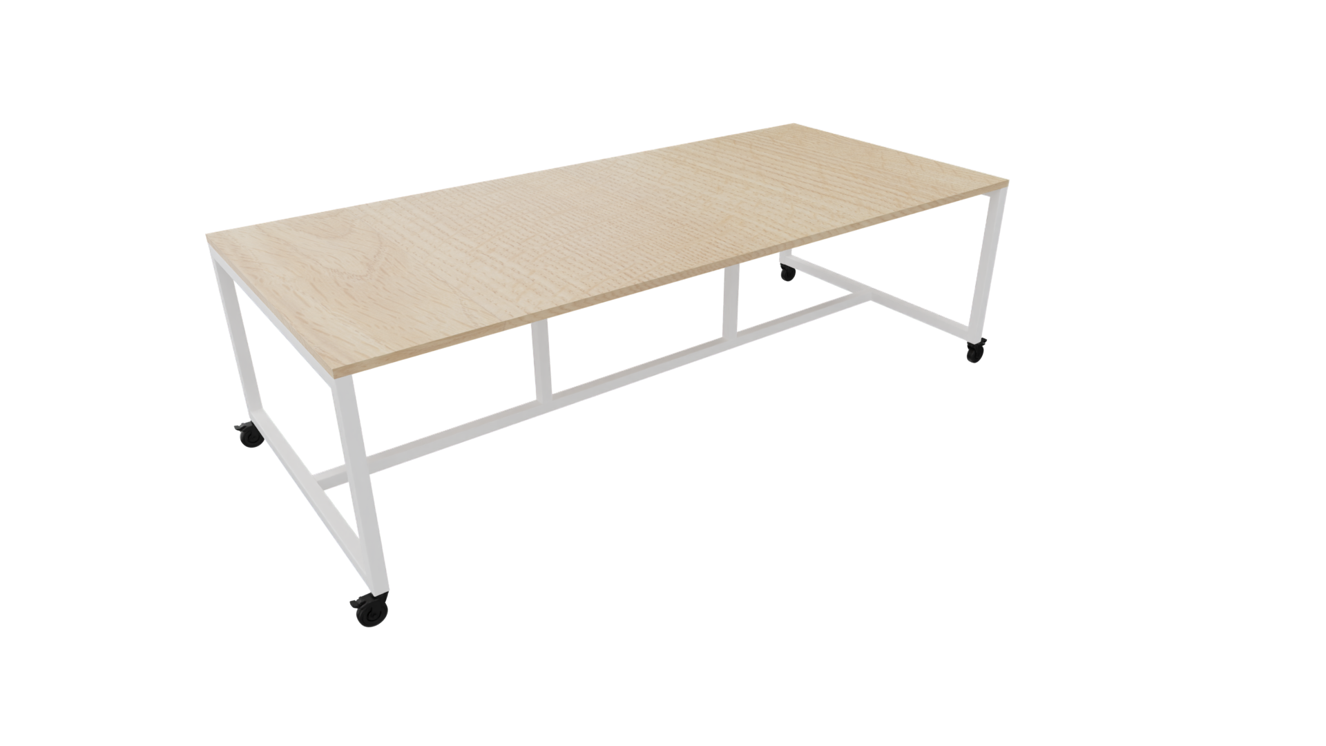 Verrijdbare vergadertafel 4711 - 320 x 108 cm. - Wit - Eiken licht afbeelding