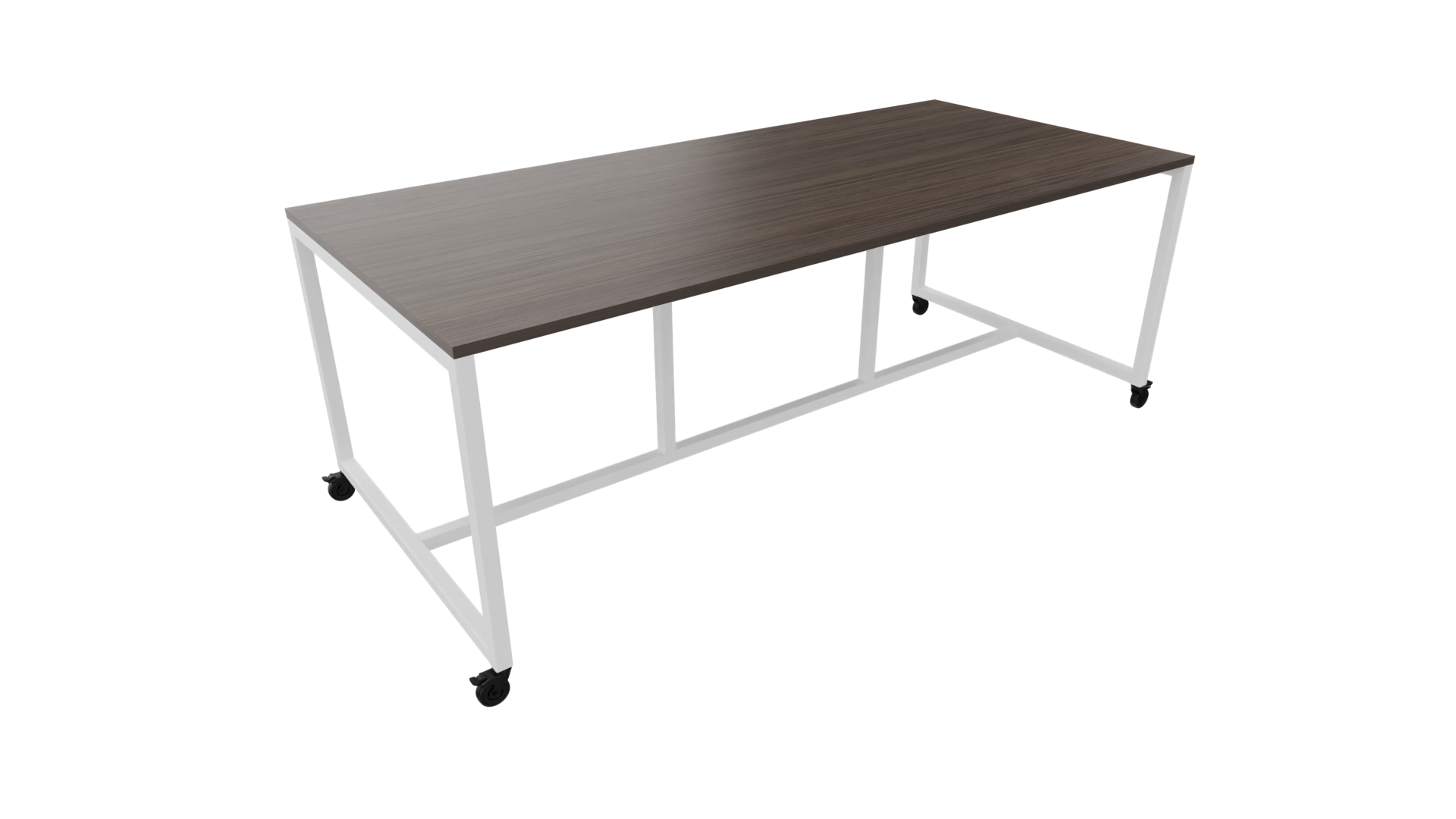 Verrijdbare vergadertafel 4811 - 320 x 108 cm. - Wit - Eiken donker afbeelding