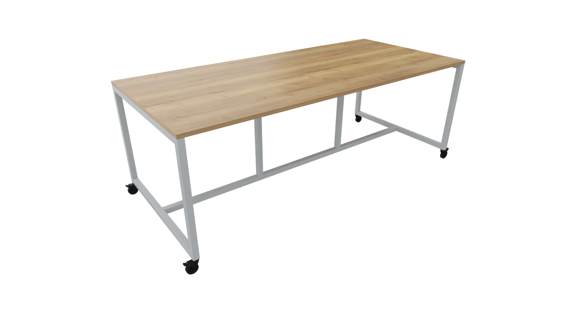 Verrijdbare vergadertafel 4811 - 240 x 108 cm. - Alu - Eiken YT49a afbeelding