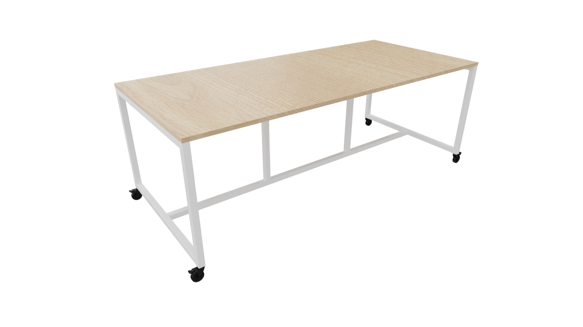 Verrijdbare vergadertafel 4811 - 320 x 108 cm. - Wit - Eiken licht afbeelding