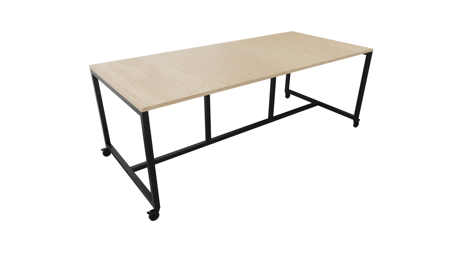 Verrijdbare vergadertafel 4811 - 320 x 108 cm. - Zwart - Eiken licht afbeelding