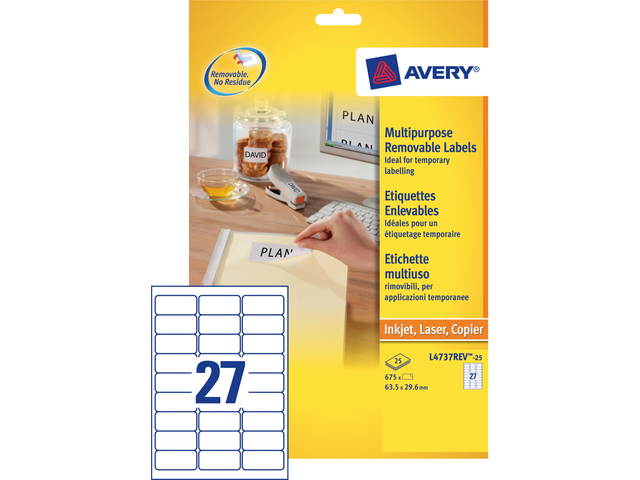 Etiket Avery L4737REV-25 63.5x29.6mm wit 675 stuks