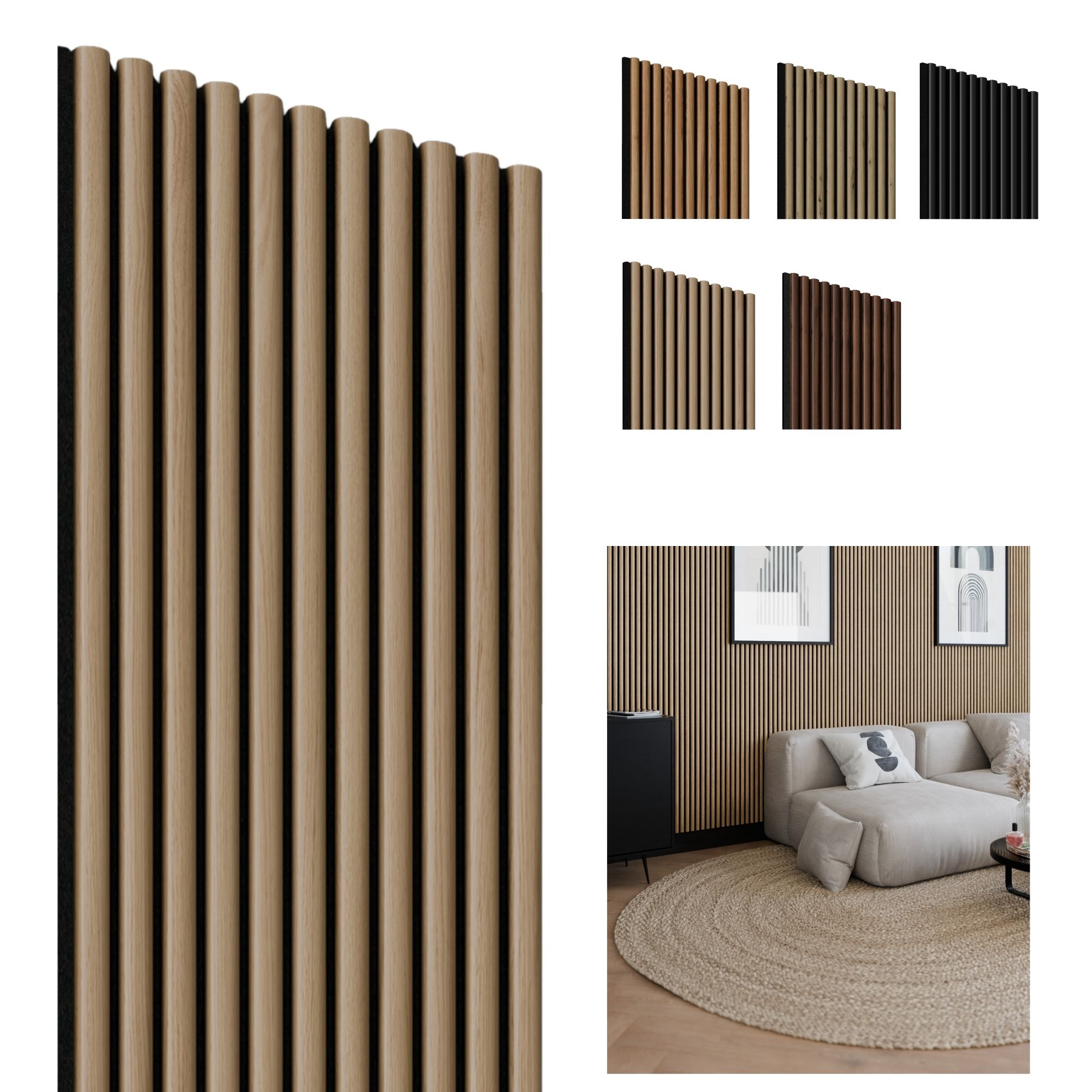 Akoestisch wandpaneel Artisan-Zwart, 1250 x 300mm, 11 lamel 10 x 20mm, vilt 8mm (4st) afbeelding