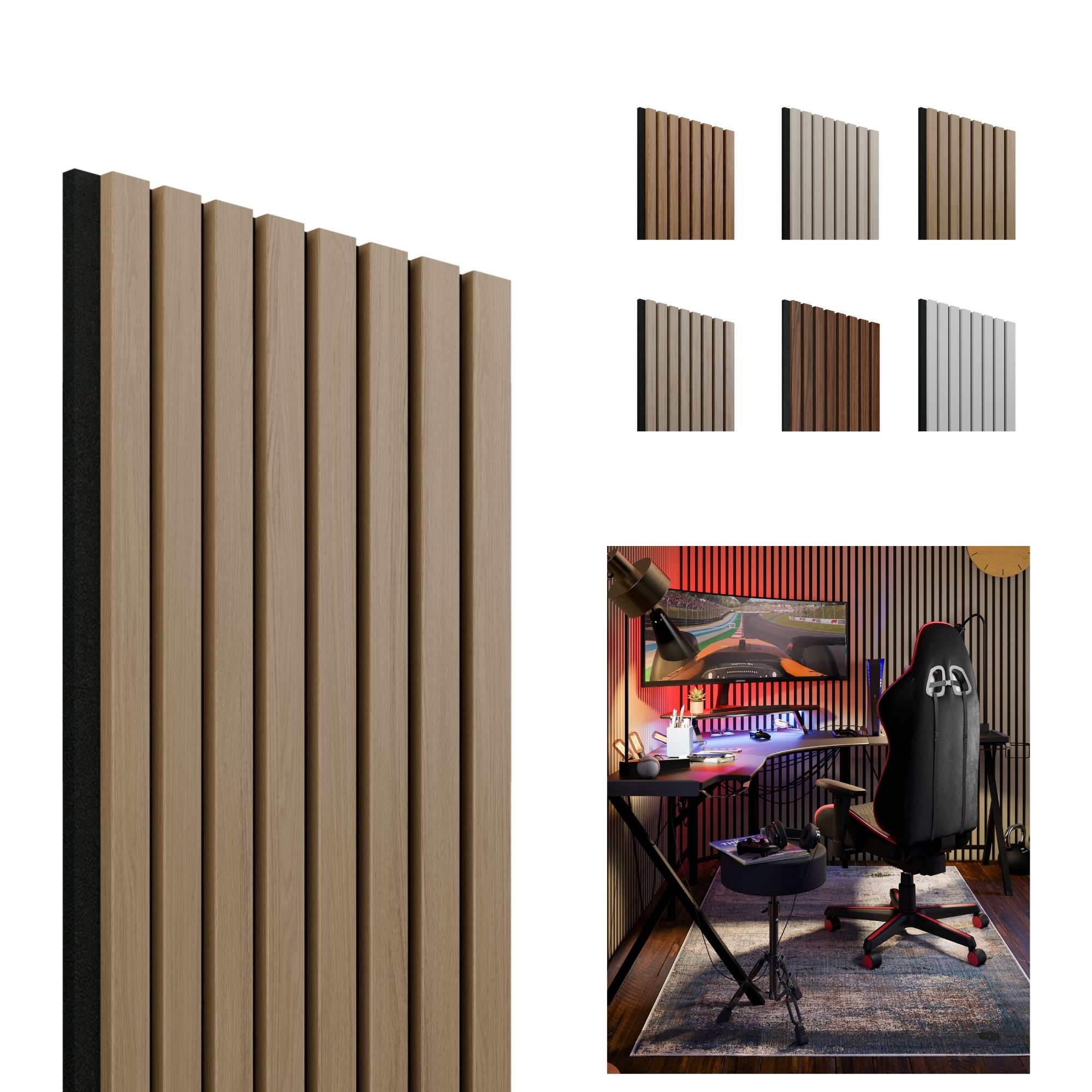 Akoestisch wandpaneel Eik-Zwart, 1250 x 300mm, 8 lamel 10 x 27mm, vilt 8mm (4st) afbeelding