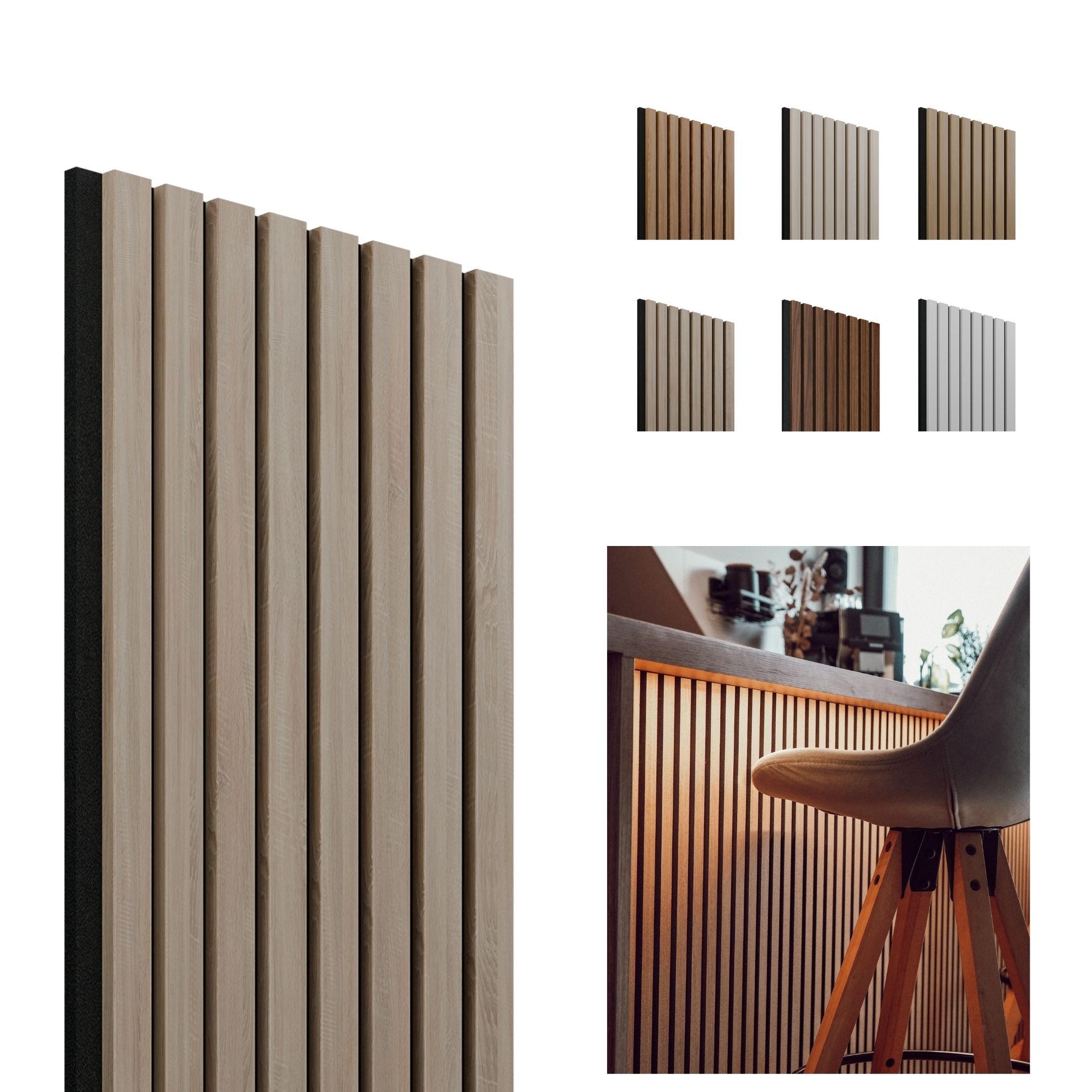 Akoestisch wandpaneel Sonoma eik-zwart, 1250 x 300mm, 8 lamellen 10 x 27mm, vilt 8mm (4st) afbeelding