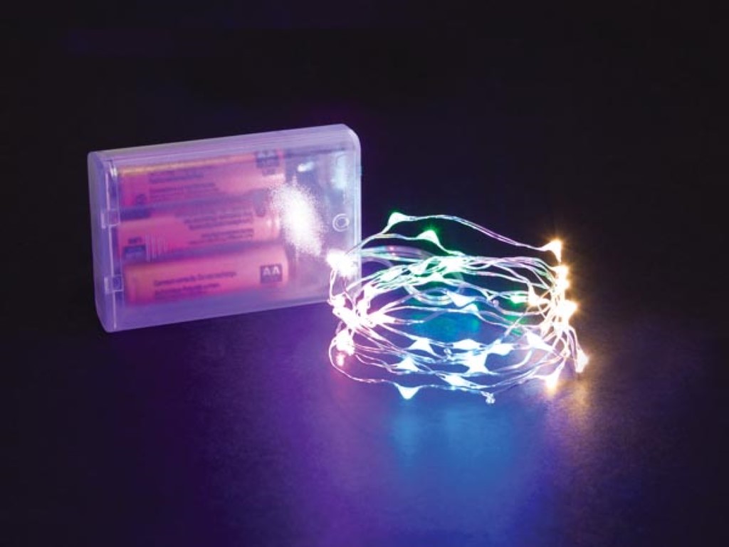 Microlight LED - 2 m - 40 meerkleurige lampjes - zilverdraad - batterijen niet meegeleverd afbeelding