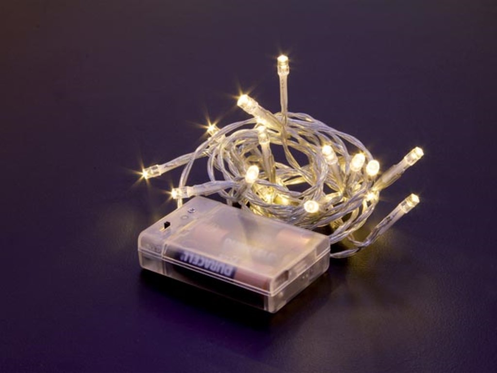 Velleman Mini tafellamp LED 2 m 20 warm witte lampen transparant draad modulator batterijen niet meegeleverd