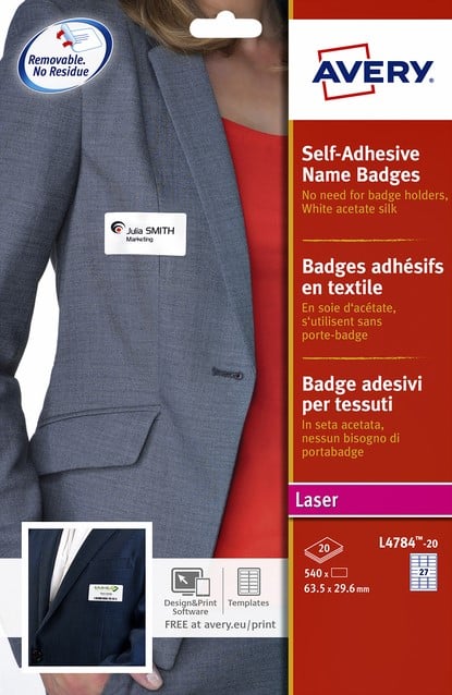 Naambadge etiket Avery L4784-20 63.5x29.6mm zk 540stuks afbeelding