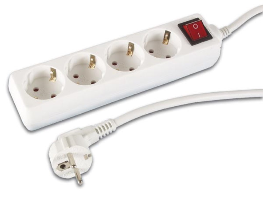 Velleman 4-VOUDIGE STEKKERDOOS MET 3 STOPCONTACTEN EN SCHAKELAAR 3 m KABEL WIT RANDAARDE