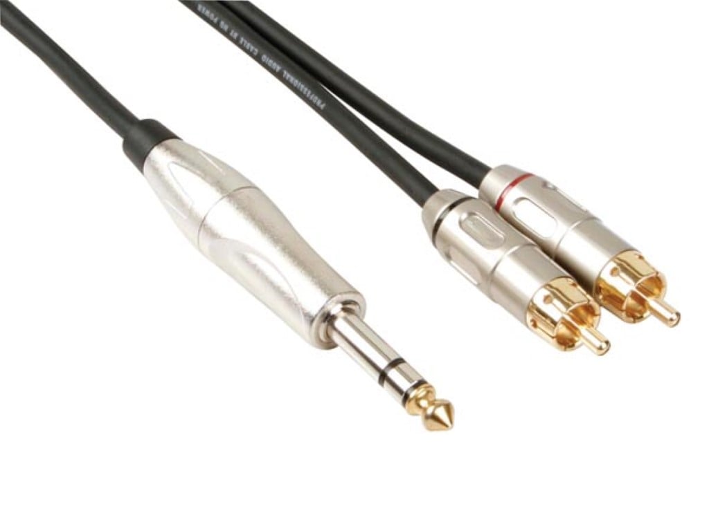 RCA-JACK KABEL - 2 x RCA MANNELIJK naar JACK 6.35 mm - STEREO - 6 m afbeelding