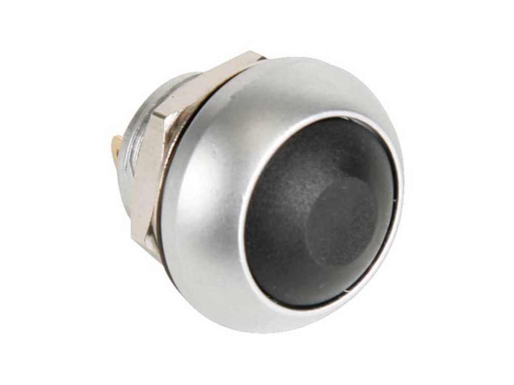Velleman RONDE METALEN DRUKSCHAKELAAR MET ZWART KAPJE 1P SPST OFF-(ON)