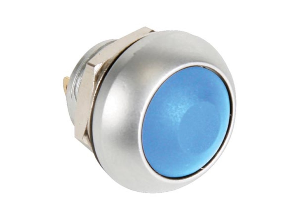 Velleman RONDE METALEN DRUKSCHAKELAAR MET BLAUW KAPJE 1P SPST OFF-(ON)