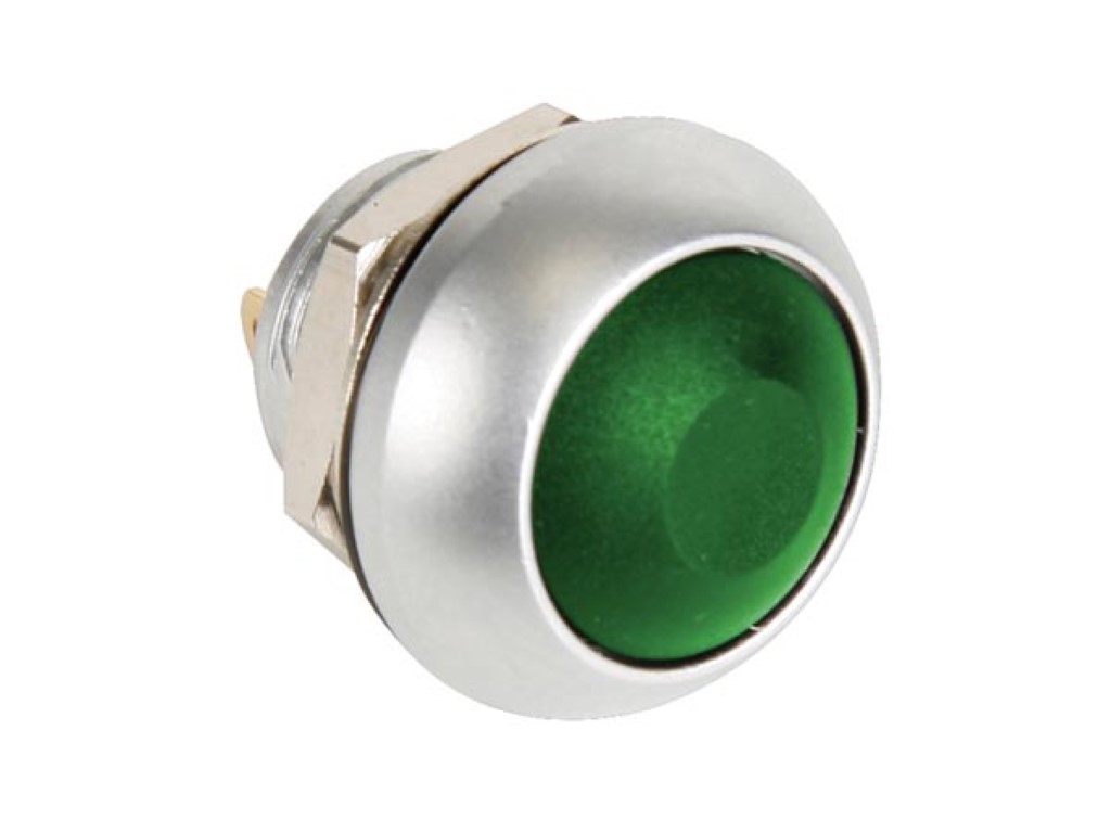 Velleman RONDE METALEN DRUKSCHAKELAAR MET GROEN KAPJE 1P SPST OFF-(ON)