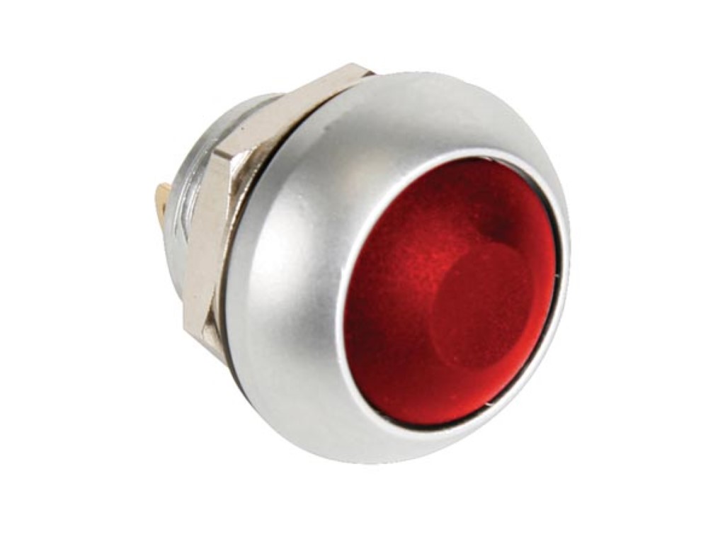 Velleman RONDE METALEN DRUKSCHAKELAAR MET ROOD KAPJE 1P SPST OFF-(ON)