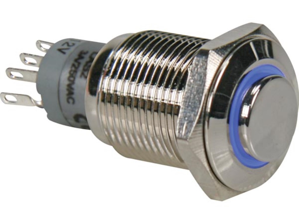 HOGE RONDE METALEN SCHAKELAAR SPDT 1NO 1NC - BLAUWE RING afbeelding