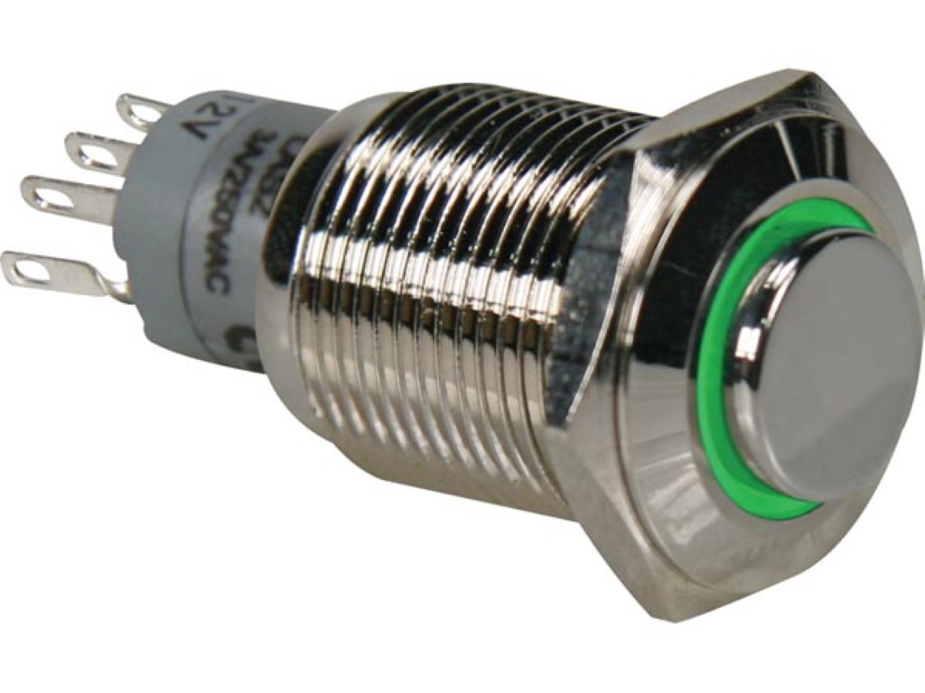 Velleman HOGE RONDE METALEN SCHAKELAAR SPDT 1NO 1NC GROENE RING