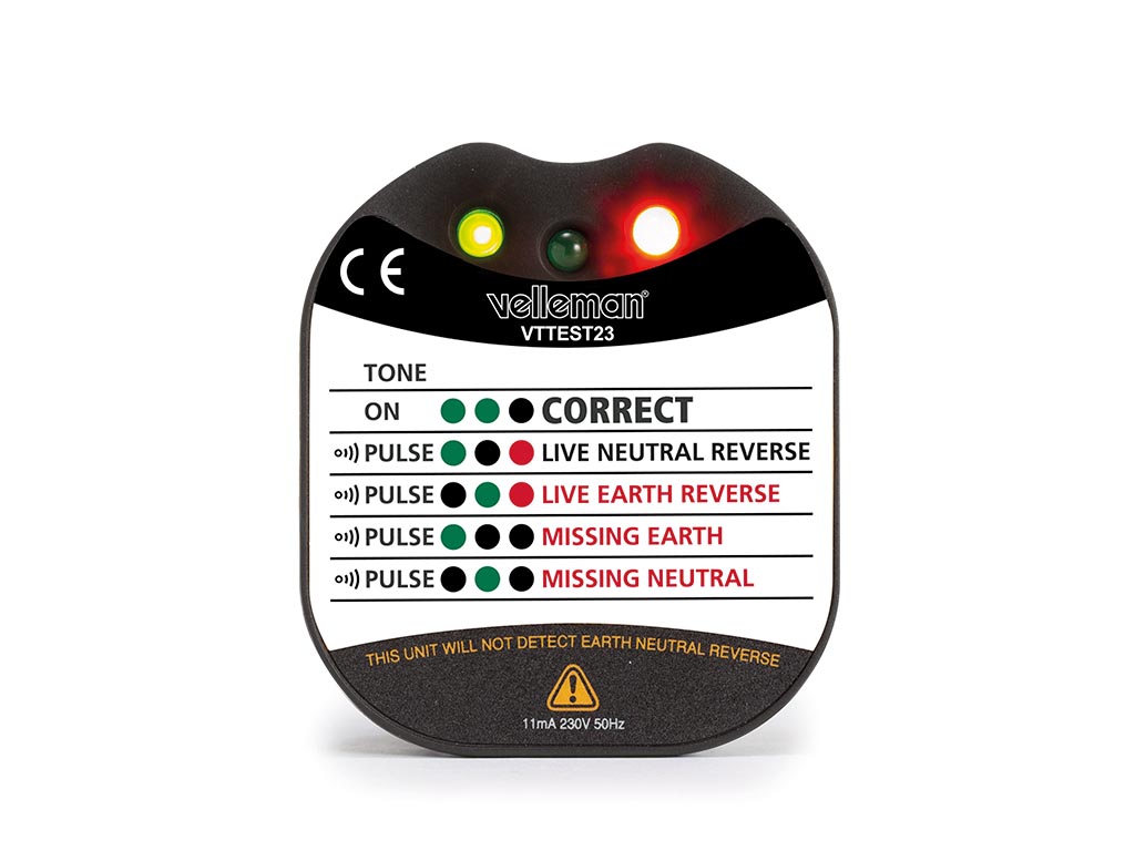 Velleman Stopcontactspanningstester Cat II 230 V LED-&zoemerindicatie Type E F (Frankrijk Duitsland)