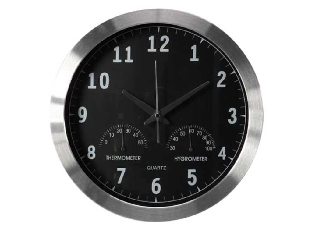 ALUMINIUM WANDKLOK MET THERMOMETER & HYGROMETER - Ø 35.5 cm afbeelding
