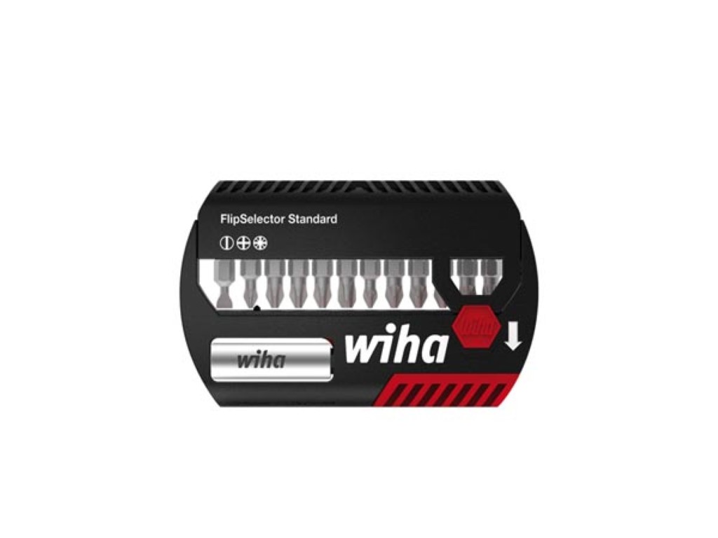 Wiha Bitset FlipSelector Standard 25 mm sleufkop, Phillips, Pozidriv 13-delig 1/4" met riemclip in blister (39049) afbeelding