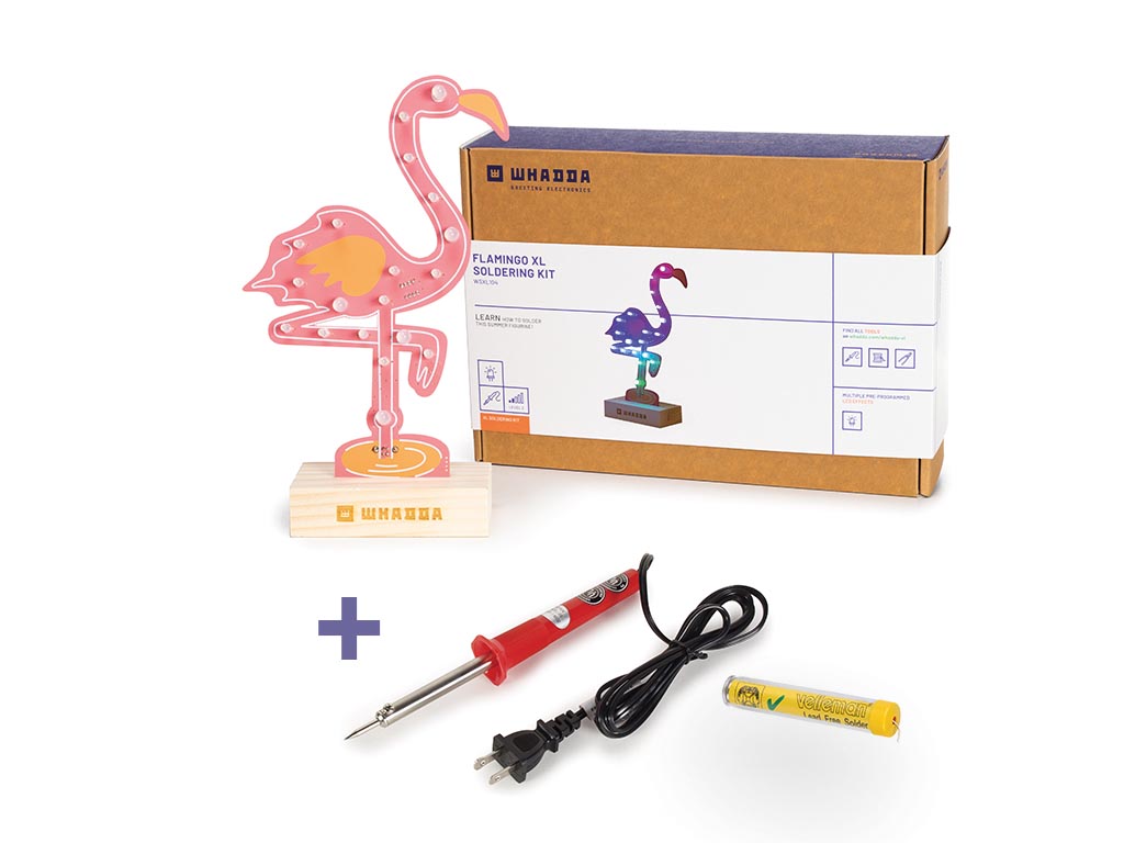 XL flamingo soldeerset, promoset met gratis soldeerbout en soldeertin, educatief en creatief doe-het-zelf elektronicaproject - VS-versie afbeelding